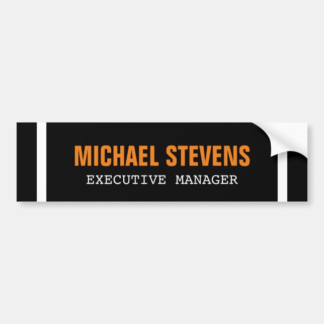 Bold Text Black White Orange Stylish Professional Bumper Sticker (Front)