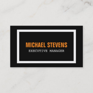 Bold Text Black White Orange Stylish Professional Business Card