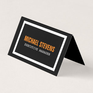 Bold Text Black White Orange Stylish Professional Business Card