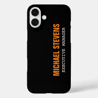 Bold Text Black White Orange Stylish Professional iPhone 16 Plus Case