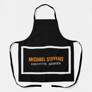 Bold Text Black White Orange Stylish Your Name Apron