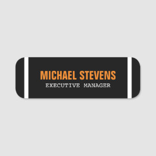 Bold Text Black White Orange Stylish Your Name Tag