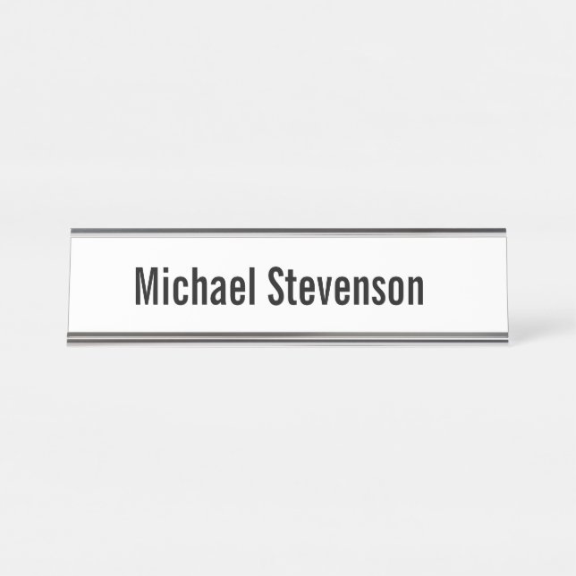 Bold Text Black White Personalised Plain Modern Desk Name Plate (Front)