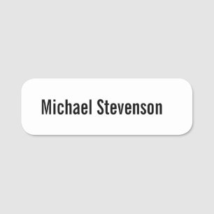Bold Text Black White Personalised Plain Modern Name Tag