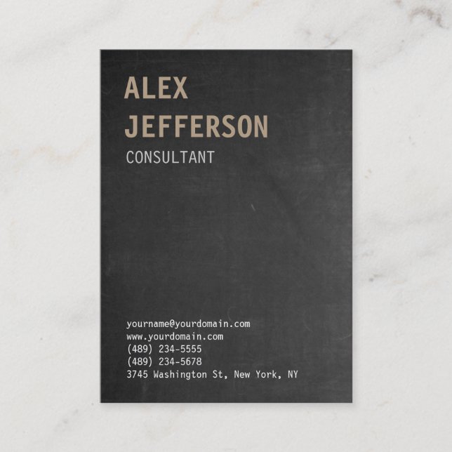 Bold Text Grey Chalkboard Business Card (Front)