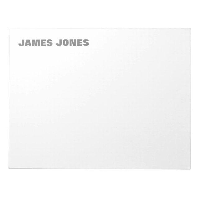 Bold Text Grey White Stylish Modern Professional Notepad (Front)
