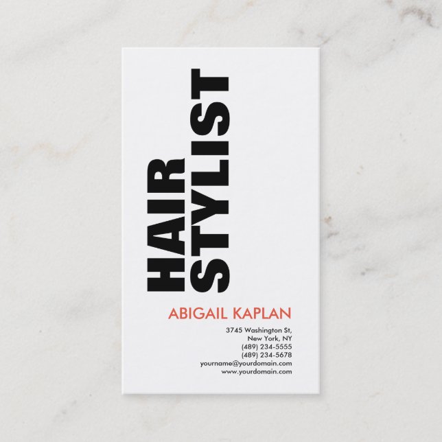 Bold Text Hair Stylist Modern Minimalist Elegant Business Card (Front)