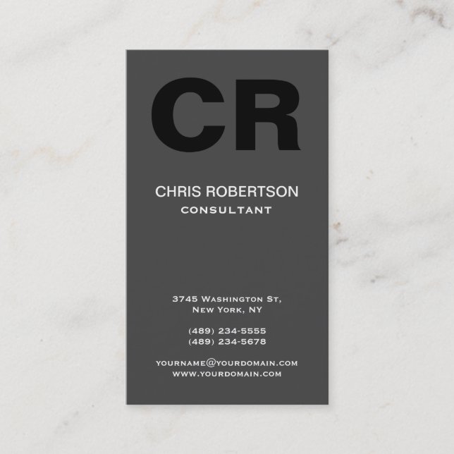 Bold Text Monogram Black Grey Business Card (Front)
