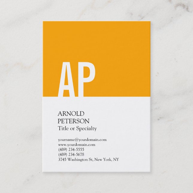 Bold Text Monogram Orange White Professional Business Card (Front)