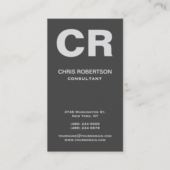 Bold Text Monogram Standard Vertical Business Card (Front)