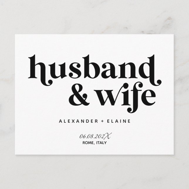 Bold Text Only Husband & Wife Elopement Wedding Postcard (Front)