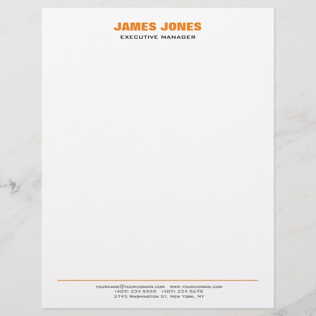Bold Text Orange White Stylish Modern Professional Custom Letterhead (Front)