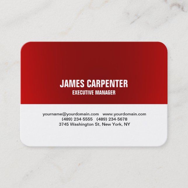Bold Text Red White Unique Modern Professional Business Card (Front)