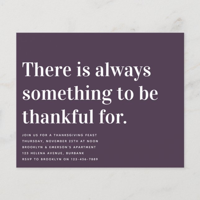 Bold Thankful Thanksgiving Dinner Invitation (Front)