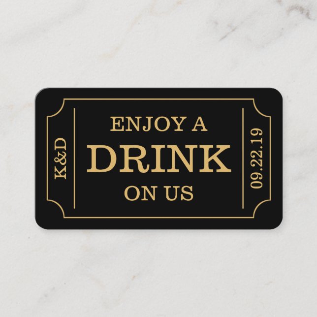 Bold Ticket Style "Enjoy A Drink On Us" Template (Front)