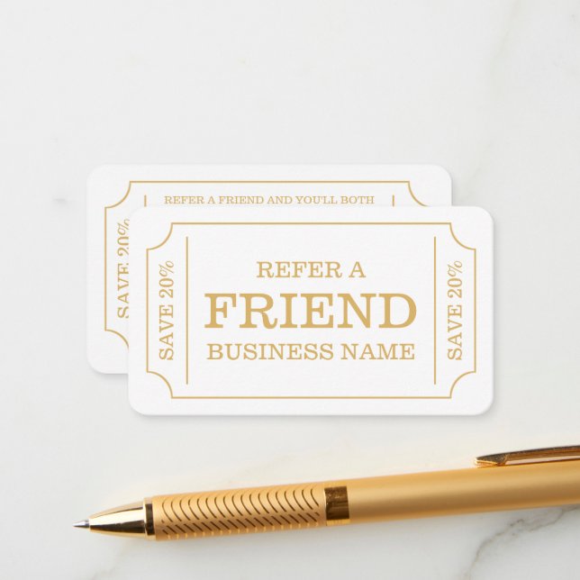 Bold Ticket Style - White & Gold - Referral Card (Front/Back In Situ)