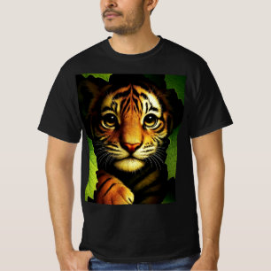 Bold Tiger Cub in Jungle Leaves Men's T-shirt