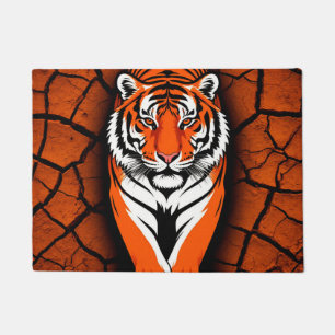 Bold Tiger on Cracked Earth Backgroun Doormat
