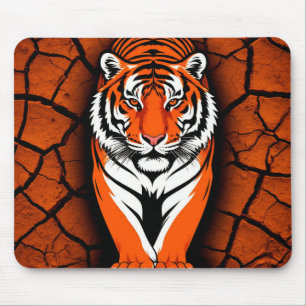 Bold Tiger on Cracked Earth Backgroun Mouse Mat
