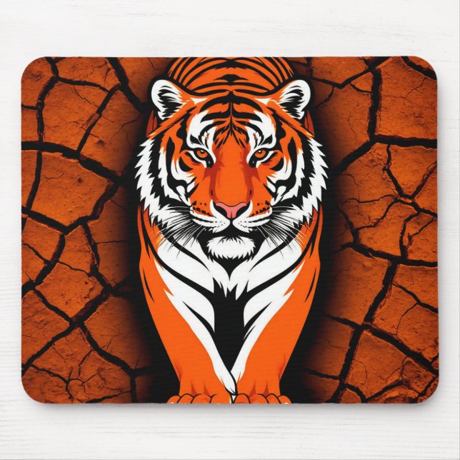 Bold Tiger on Cracked Earth Backgroun Mouse Mat (Front)