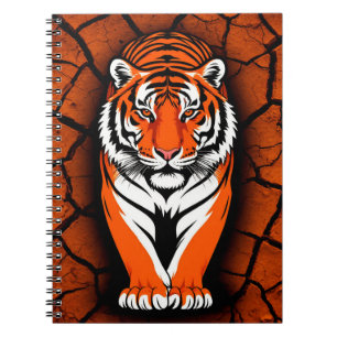 Bold Tiger on Cracked Earth Backgroun Notebook