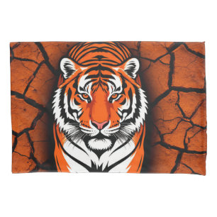 Bold Tiger on Cracked Earth Backgroun Pillowcase