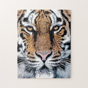 Bold Tiger Portrait Graphic Press Style Jigsaw Puzzle