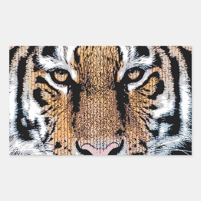Bold Tiger Portrait Graphic Press Style Rectangular Sticker (Front)