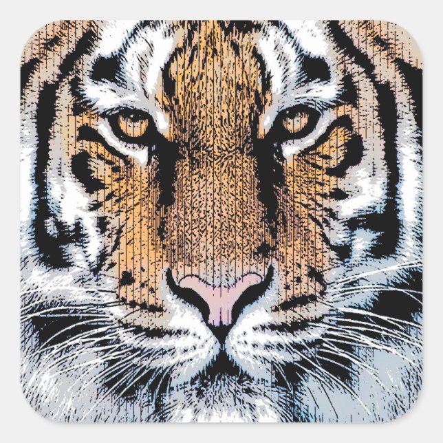 Bold Tiger Portrait Graphic Press Style Square Sticker (Front)
