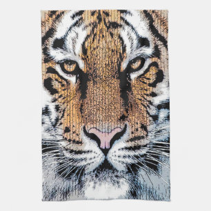 Bold Tiger Portrait Graphic Press Style Tea Towel