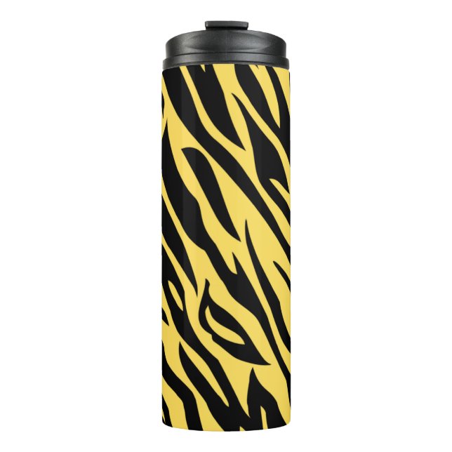 Bold Tiger Stripe Pattern Travel Mug – Wild Yellow (Front)