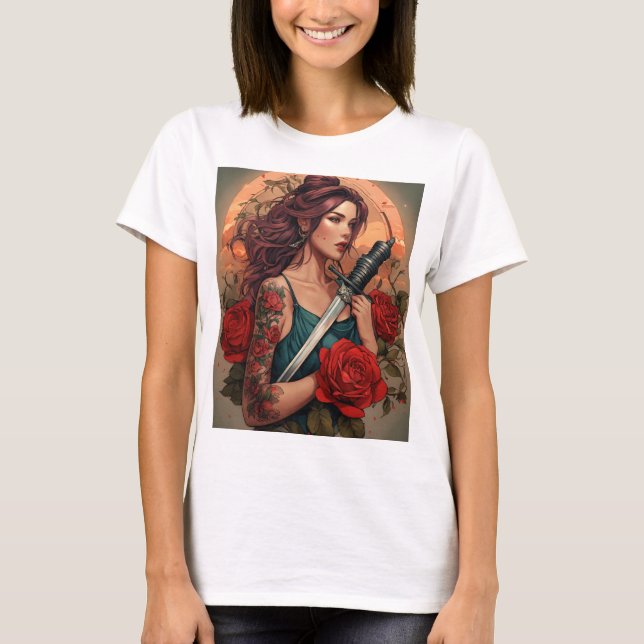 "Bold & Timeless: American Traditional Tattoo Desi T-Shirt (Front)