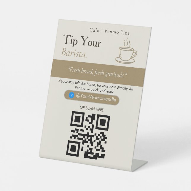Bold Tip Your Barista QR Code Sign | Venmo Tips  (Front)