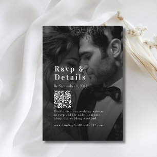 Bold Trending B&W-Photo Wedding QR Code RSVP  Enclosure Card
