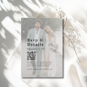 Bold Trending Photo Wedding QR Code RSVP Photo Enclosure Card