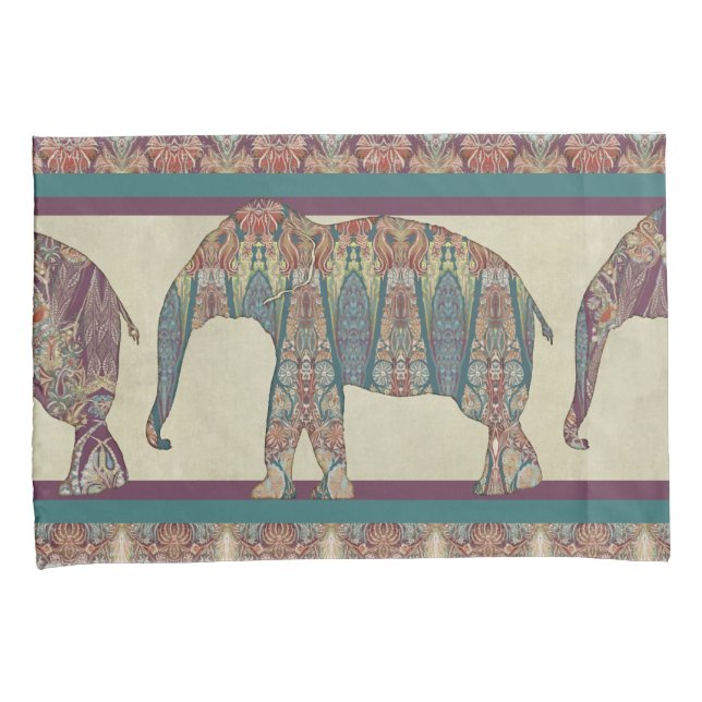 Bold Trendy Bedroom Kashmir Paisley Elephant Art Pillowcase (Front-Right)