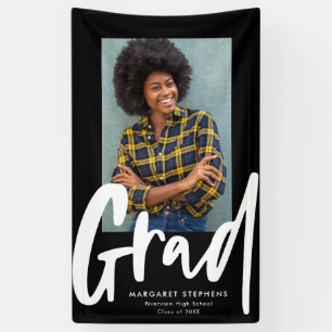 Bold trendy grad black and white graduation banner