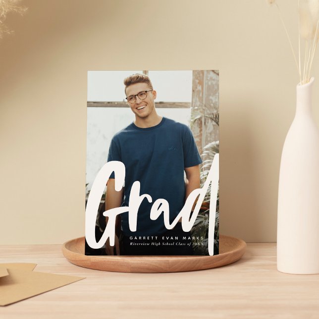 Bold trendy grad modern vertical photo graduation  announcement (Creator Uploaded)