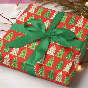 Bold Trendy Modern Preppy Christmas Trees Wrapping Paper