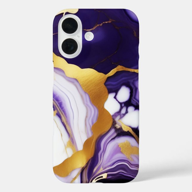 Bold Trendy purple yellow Gold faux marble Case-Mate iPhone Case (Back)