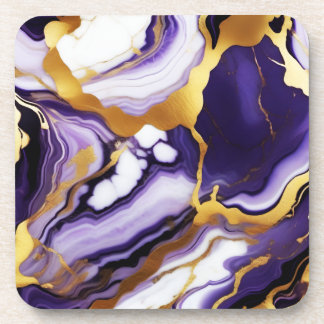 Bold Trendy purple yellow Gold faux marble Coaster