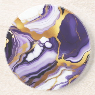 Bold Trendy purple yellow Gold faux marble Coaster