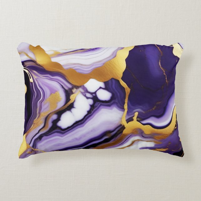 Bold Trendy purple yellow Gold faux marble Decorative Cushion (Front)