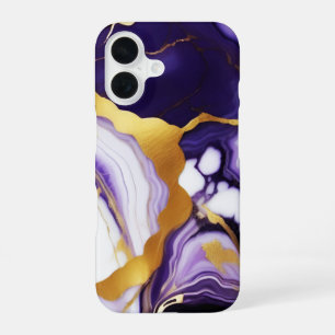 Bold Trendy purple yellow Gold faux marble iPhone 16 Case