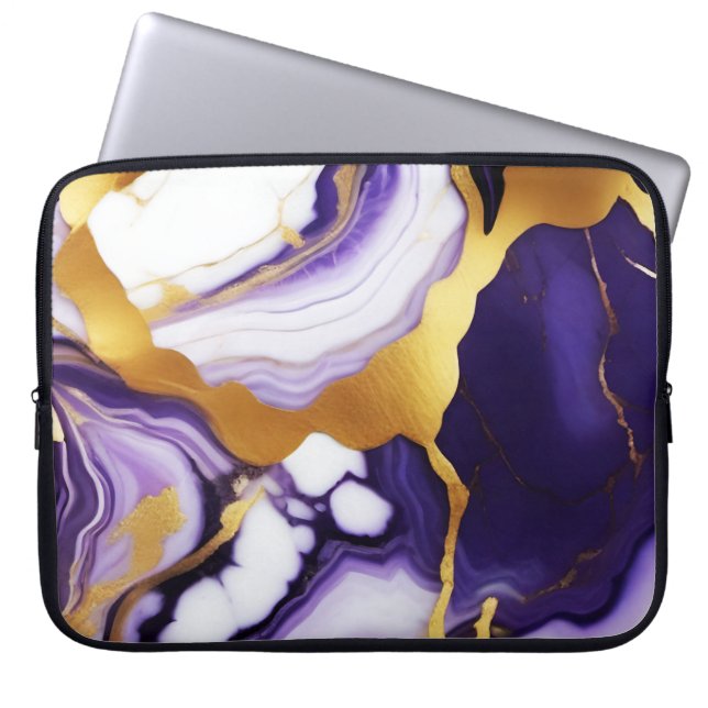 Bold Trendy purple yellow Gold faux marble Laptop Sleeve (Front)