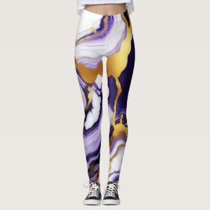 Bold Trendy purple yellow Gold faux marble Leggings