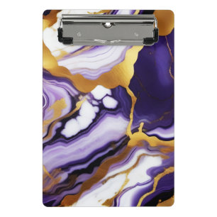 Bold Trendy purple yellow Gold faux marble Mini Clipboard