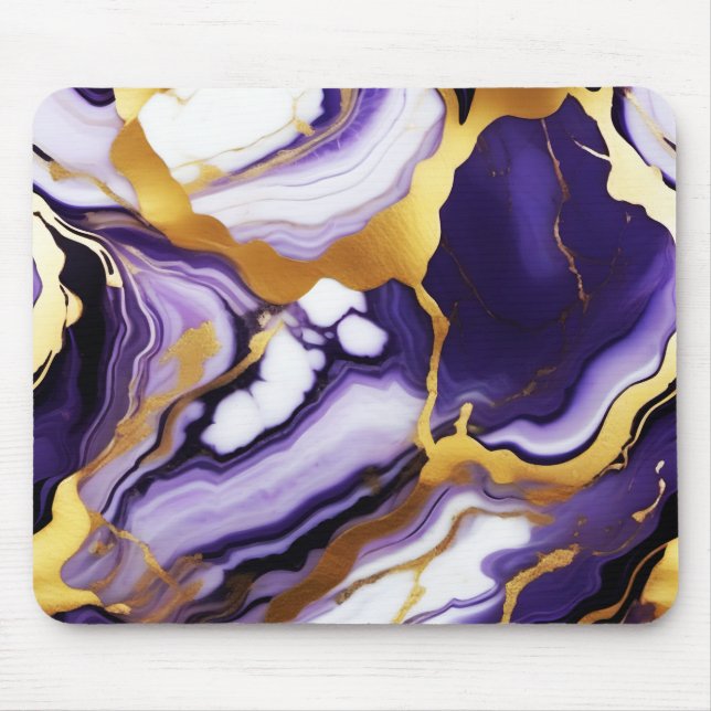 Bold Trendy purple yellow Gold faux marble Mouse Mat (Front)