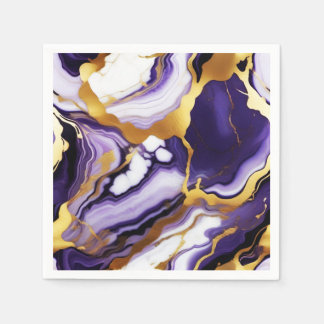 Bold Trendy purple yellow Gold faux marble Napkin