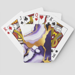 Bold Trendy purple yellow Gold faux marble Playing Cards
